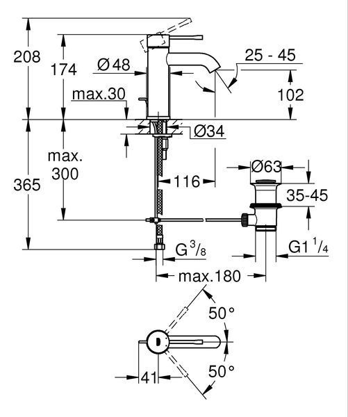 Одноважільний змішувач для раковини 3/8" S-розміру Grohe Essence (24171001) 24171001 фото