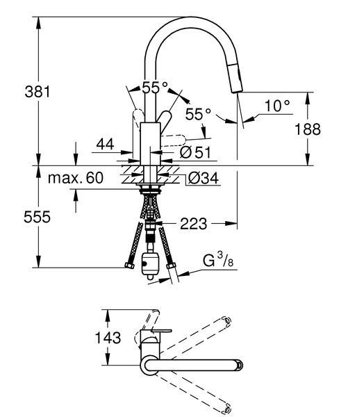 Змішувач для кухні з висувним виливом Grohe Eurostyle Cosmopolitan (31482003) 31482003 фото