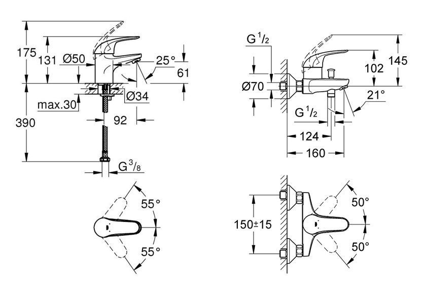 Комплект змішувачів для ванної кімнати Grohe Euroeco N (124428) 124428 фото