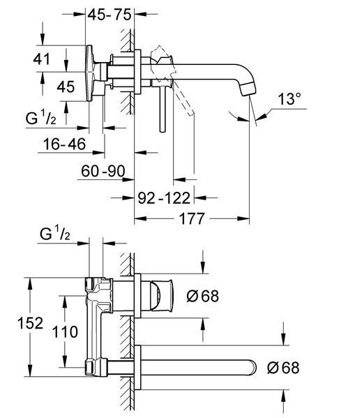 Змішувач для раковини прихованого монтажу Grohe BauClassic (20292000) 20292000 фото