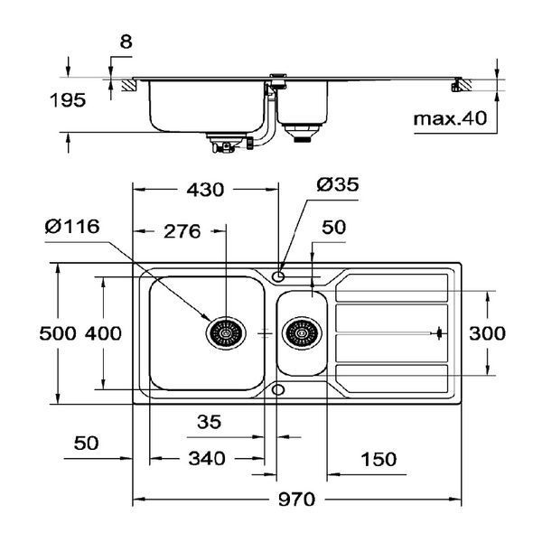 Кухонна мийка K500 Grohe EX-2 Sink (31572SD0) 31572SD0 фото