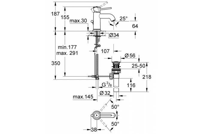 Змішувач для умивальника з дон. клапаном Grohe BauClassic (23161000) 23161000 фото