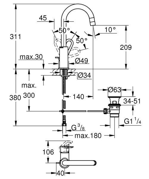 Змішувач для раковини L-розміру Grohe BauLoop (23763000) 23763000 фото