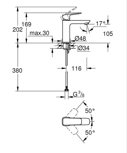 Одноважільний змішувач для раковини Grohe Cubeo M-розміру (1017552430) 1017552430 фото