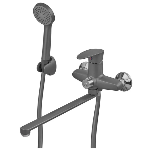 Змішувач для ванни Plamix CEZAR-006 EURO SET Graphite, зі шлангом, лійкою та кронштейном (PM0691) PM0691 фото