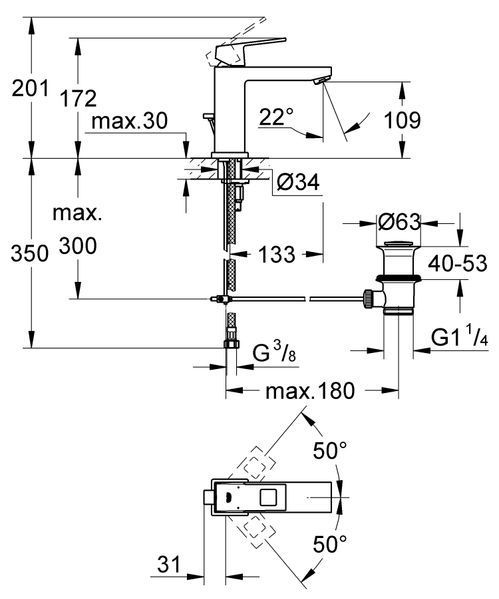 Змішувач для раковини M-розміру Grohe Eurocube (23445000) 23445000 фото