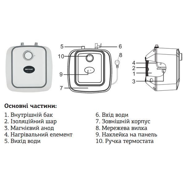 Бойлер "Під мийку" Mixxus EWH-0606 Small Under накопич. 6 л, мокр.тен 1,5 kW (WH0006) WH0006 фото