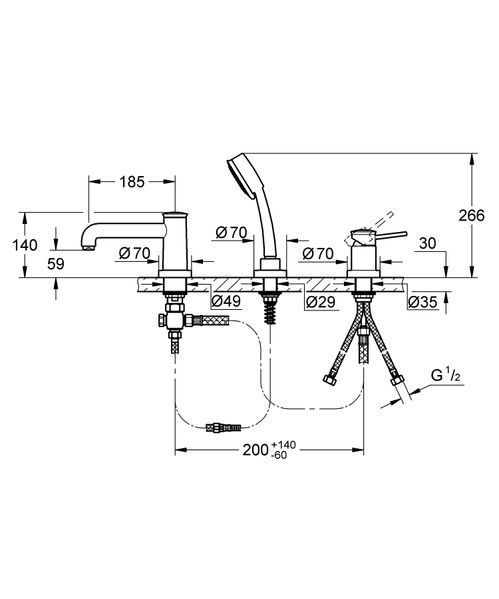 Змішувач на борт ванни на 3 отвори Grohe BauClassic (2511800A) 2511800A фото