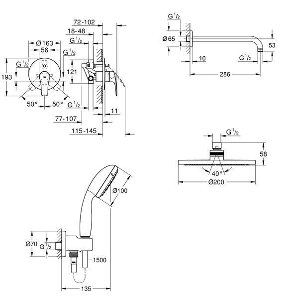 Душова система прихованого монтажу зі змішувачем Grohe Eurosmart New (UA25183004) UA25183004 фото