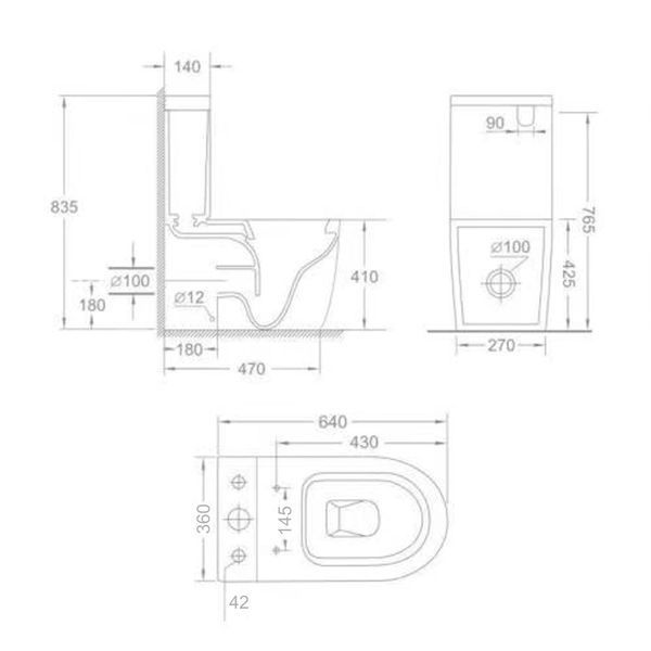 Чаша унітазу-компакту Mixxus Ellipse-0403-T3 Bowl 640х360х835 Tornado 3.0 без сидіння (MI8345) MI8345 фото