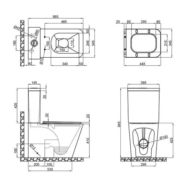 Бачок до унітазу-компакту Mixxus Premium Quadro-0402-R Tank 675х390х855 зі зливною арматурою (MI831 MI8313 фото