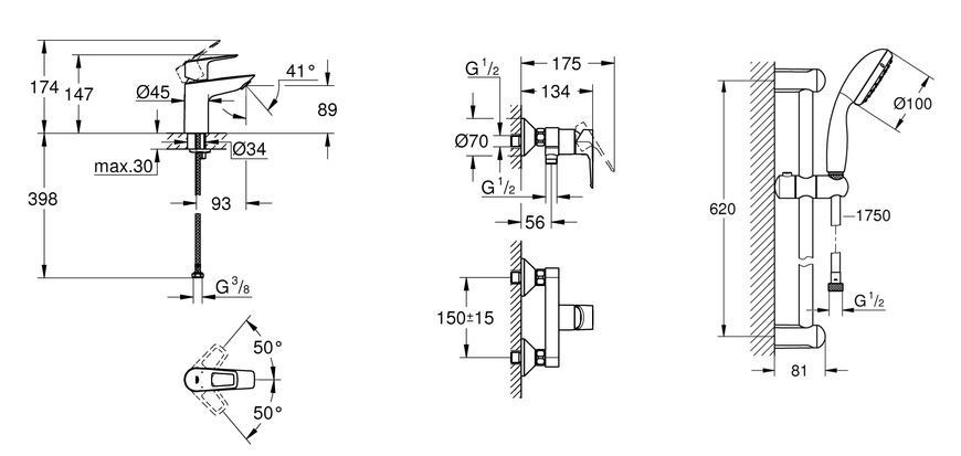 Комплект змішувачів для ванної кімнати Grohe BauLoop New (UA123220S0) UA123220S0 фото