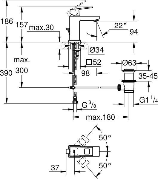 Змішувач для умивальника з дон. клапаном Grohe Eurocube (23127000) 23127000 фото