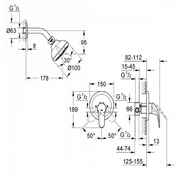 Душовий комплект прихованого монтажу Grohe EX Euroeco New (26000004) 26000004 фото