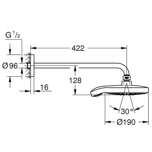 Верхній душ та душовий кронштейн 422 мм (білий) Grohe Power&Soul Cosmopolitan 190 (26172LS0) 26172LS0 фото