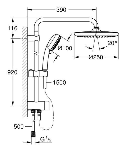 Душова система із перемикачем Grohe New Tempesta Cosmop. System (26675000) 26675000 фото