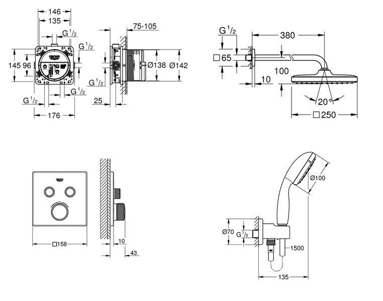 Душовий комплект із New Tempesta 250 Grohe Grohtherm SmartControl UA26415SC1 (UA26415SC1) UA26415SC1 фото