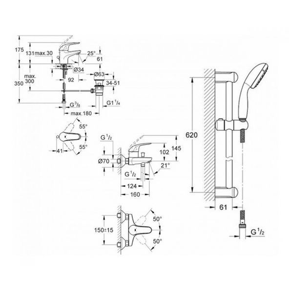 Набір для ванни 3 в 1 Grohe EX Euroeco (123226S0) UA123226S0 фото