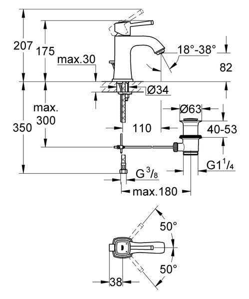 Змішувач для раковини M-розміру Grohe Grandera (23303000) 23303000 фото