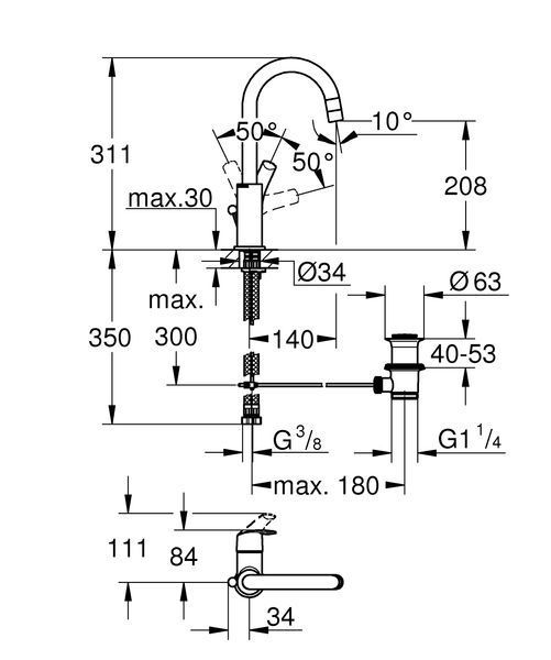 Змішувач для раковини L-розміру Grohe Eurosmart (23537002) 23537002 фото