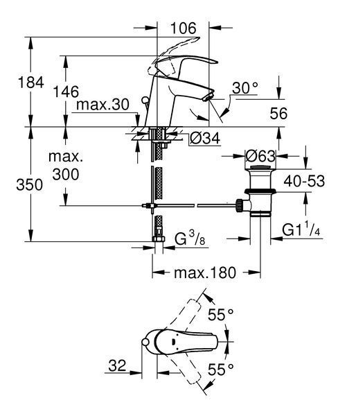 Змішувач для раковини S-розміру Grohe Eurosmart (33265002) 33265002 фото