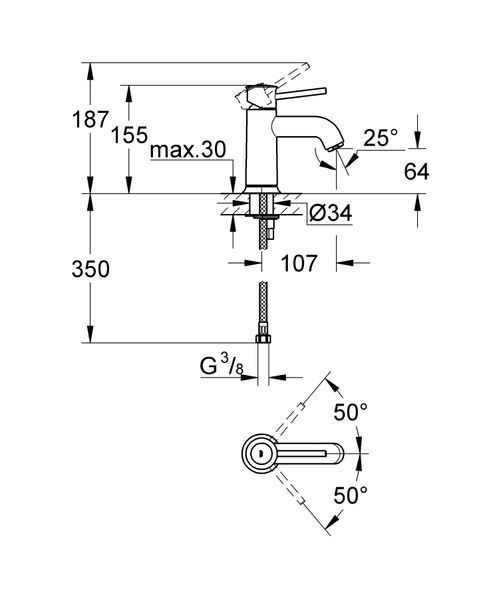 Змішувач для раковини S-розміру Grohe BauClassic (23162000) 23162000 фото