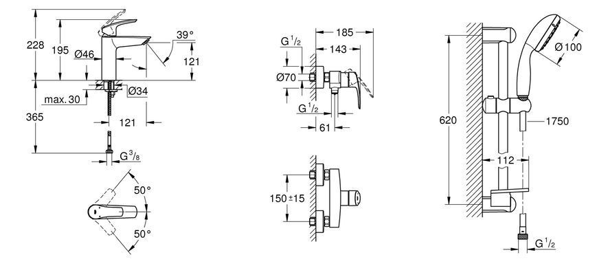 Комплект змішувачів для ванної кімнати Grohe Eurosmart New (UA123244M0) UA123244M0 фото