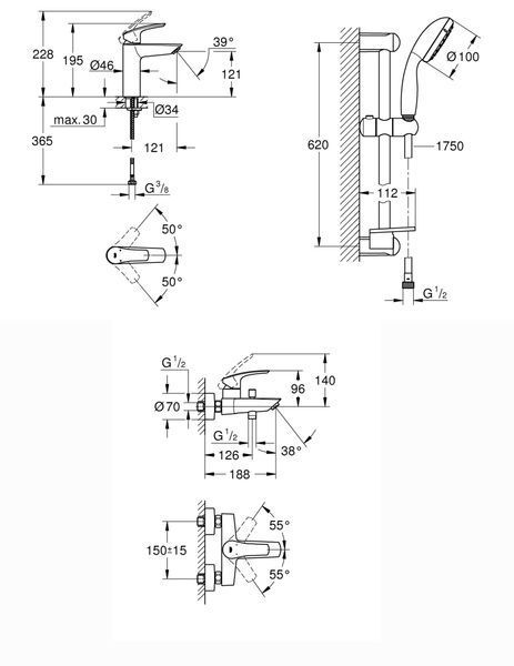 Комплект змішувачів для ванної кімнати Grohe Eurosmart New (UA123246M0) UA123246M0 фото