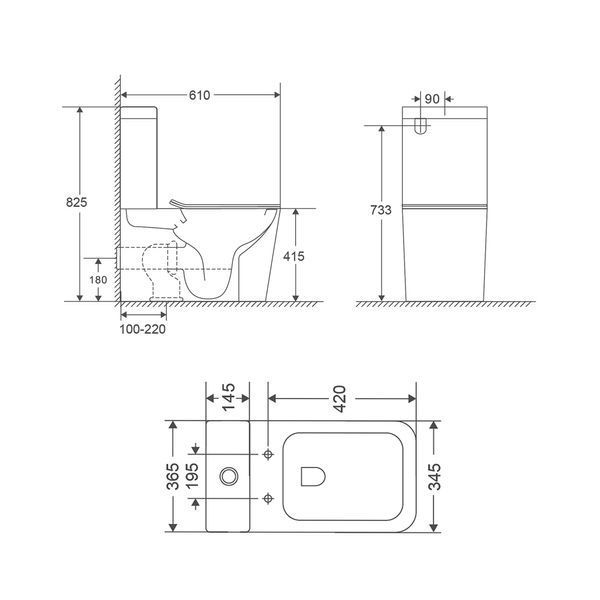 Чаша унітазу-компакту Mixxus Premium Quadro-0401-T1 Bowl 610х365х825 Tornado 1.0 без сидіння (MI834 MI8343 фото