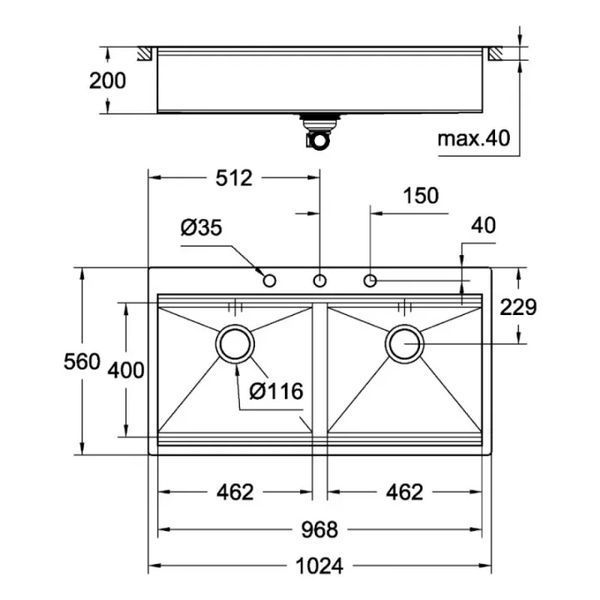 Мийка кухонна Grohe EX Sink K800 Подвійна (120 cm) (31585SD0) 31585SD0 фото