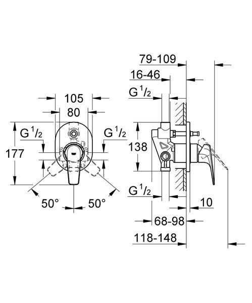 Змішувач прихованого монтажу на 2 споживача Grohe BauFlow (29045000) 29045000 фото