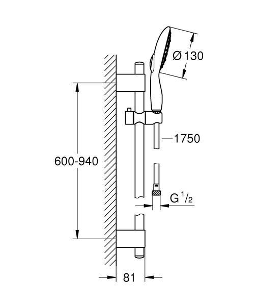 Душовий гарнітур зі штангою, 4 режими струменя Grohe Power&Soul (27738000) 27738000 фото