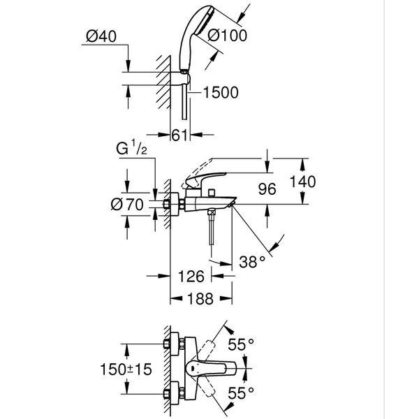 Одноважільний змішувач для ванни Grohe Eurosmart New (33302003) 33302003 фото