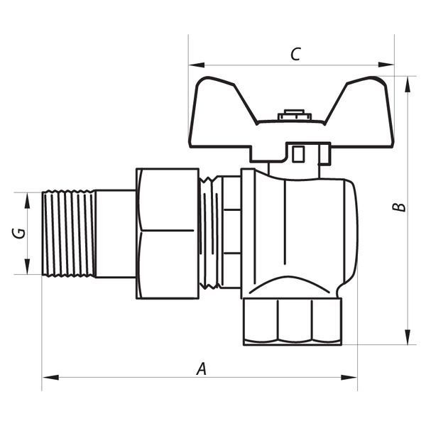 Кран кульовий з американкою кутовий 1" ГШМ (NF.941) Nolf (NF2966) NF2966 фото